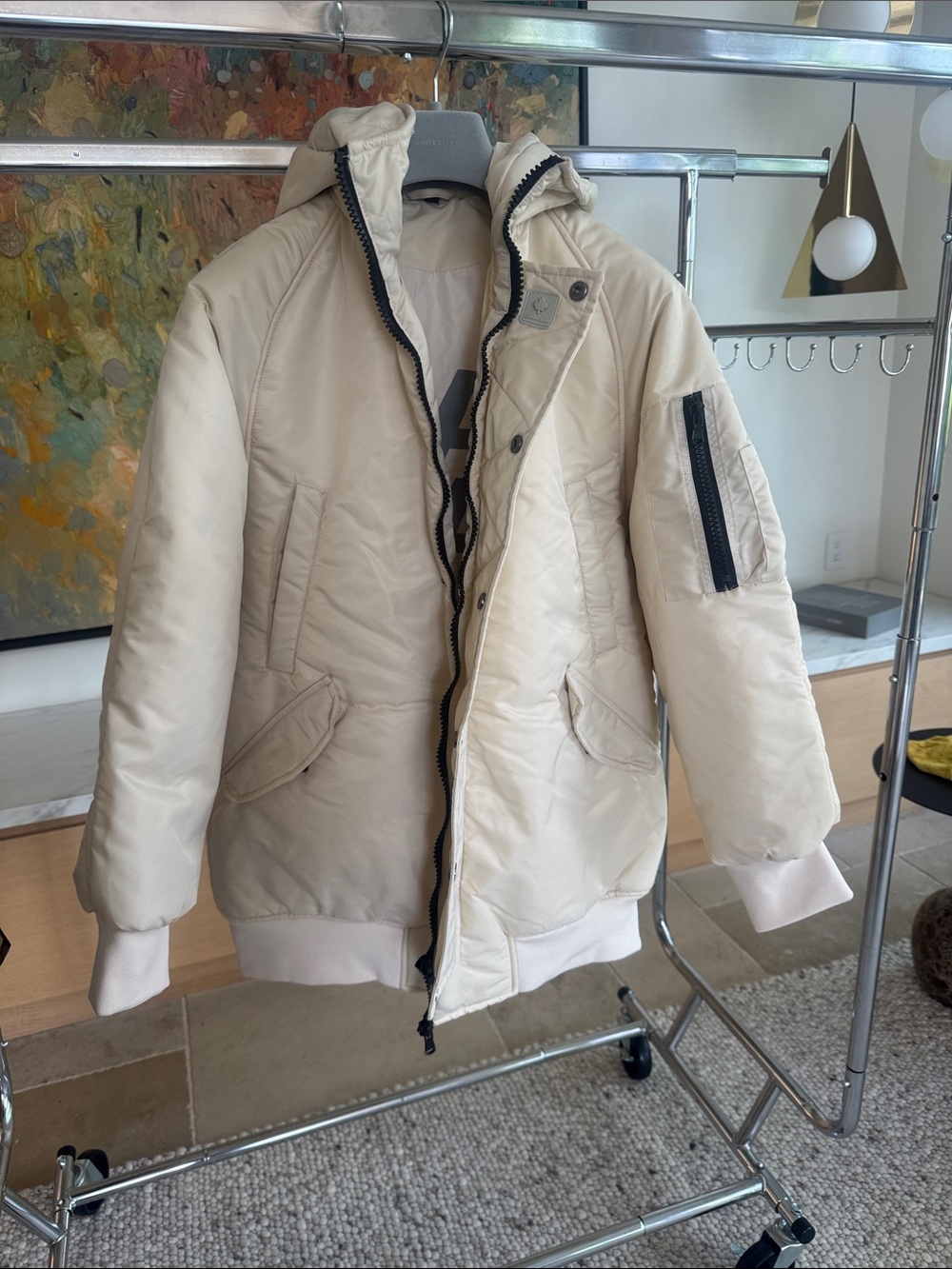 CANADIAN Women’s Cream Hooded Puffer Jacket- Dragon